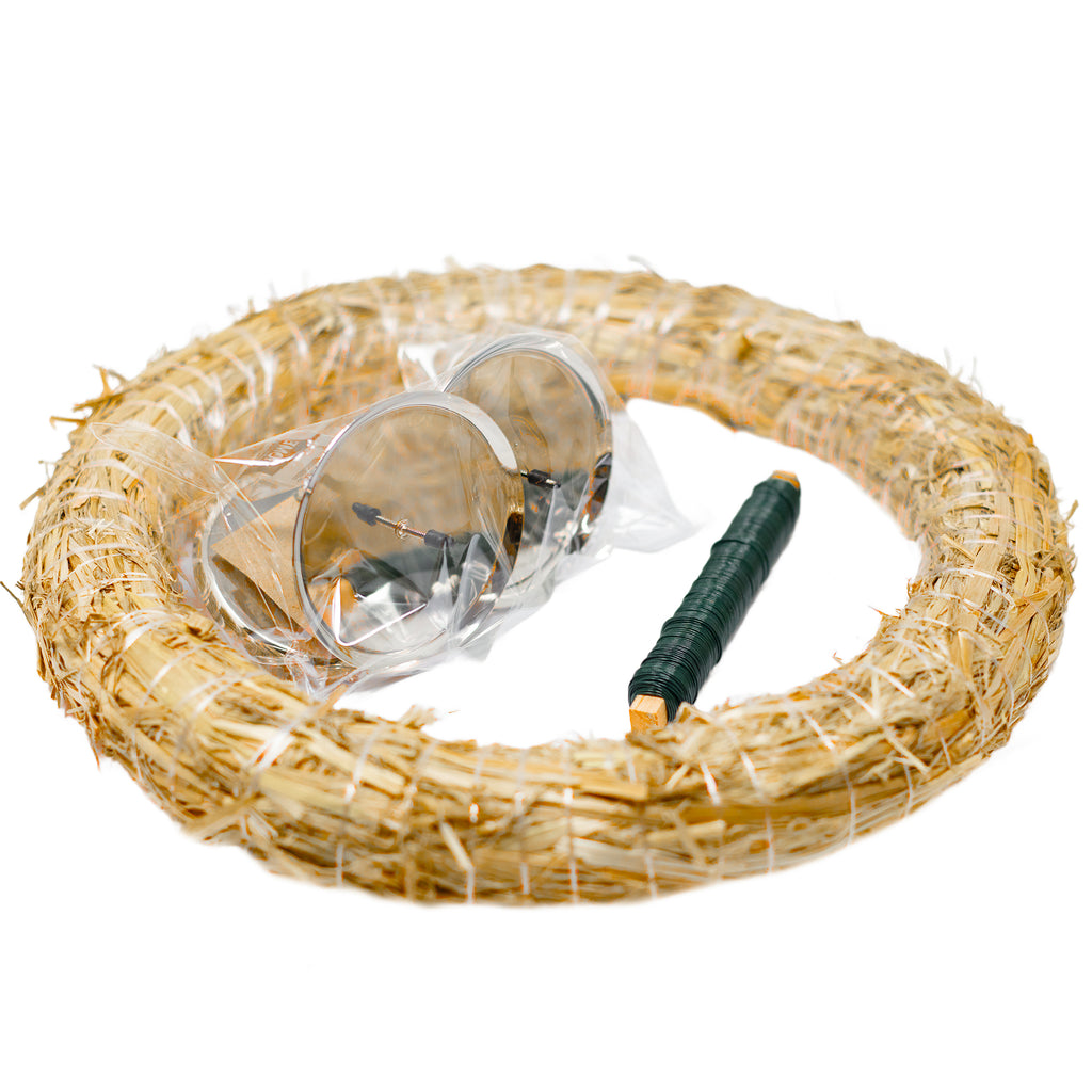Adventskranz-DIY-Set inkl. Tannengrün - Inhalt: 1x Strohkranz 30 cm, 4x Kerzenhalter silber 8 cm, 1x Wickeldraht grün 100g, 1x Tannengrün (ca. 1,5 kg)