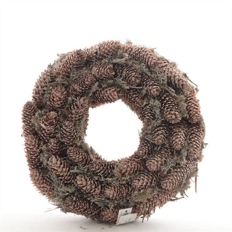 Natural wreath made of red fir/tree moss - diameter 45 cm - whitewashed